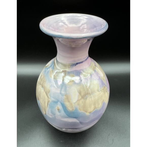 Bruce Fairman Studio Art Pottery Pink Purple & Tan Luster Glaze Vase 7” Signed - Picture 2 of 11